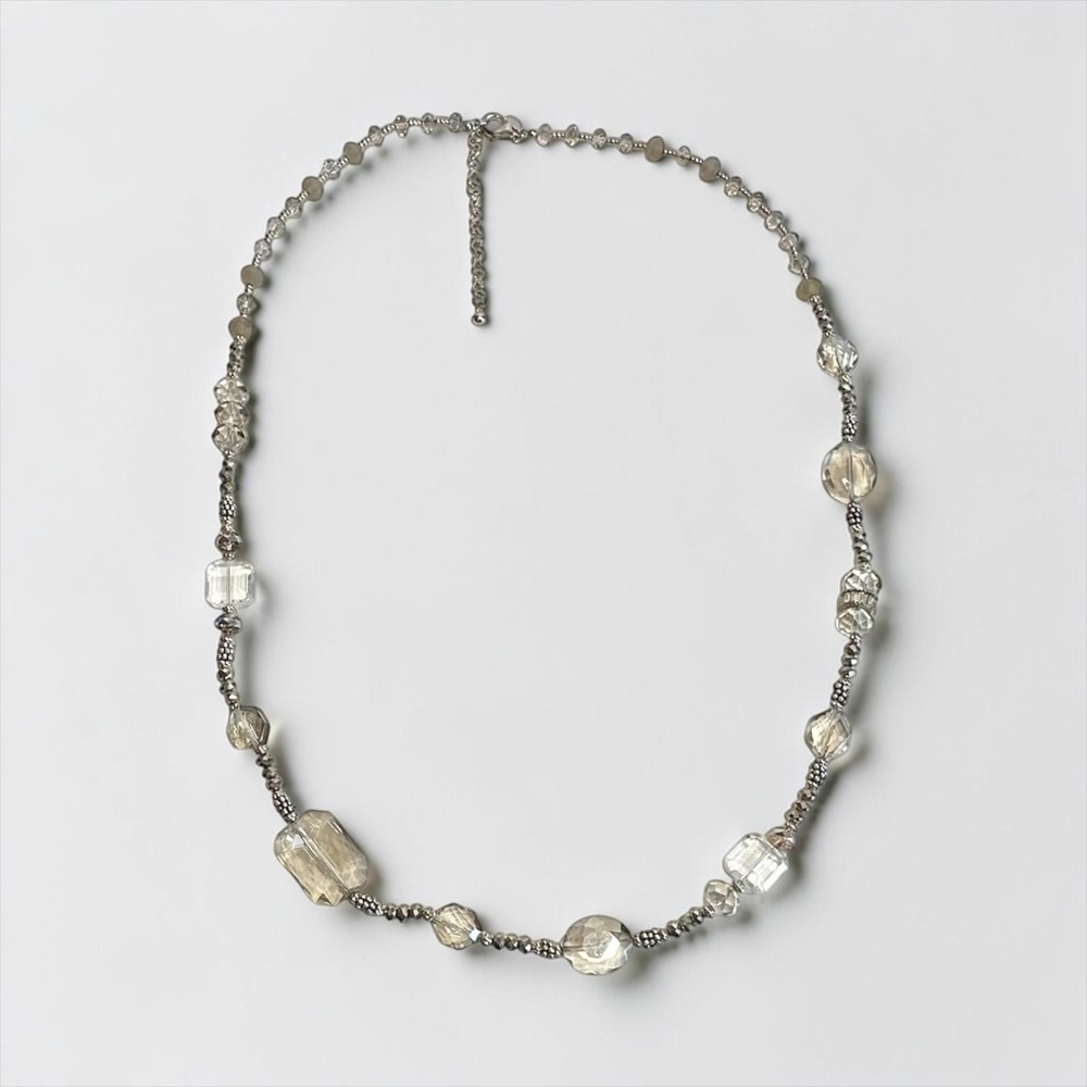 Chico's 38" Beaded Necklace Silver Tone Clear Champagne Long Crystal Strand